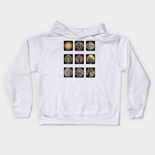 9 small paintings sun,boat,hills,tree,rainbow,bird,birds and trees Kids Hoodie